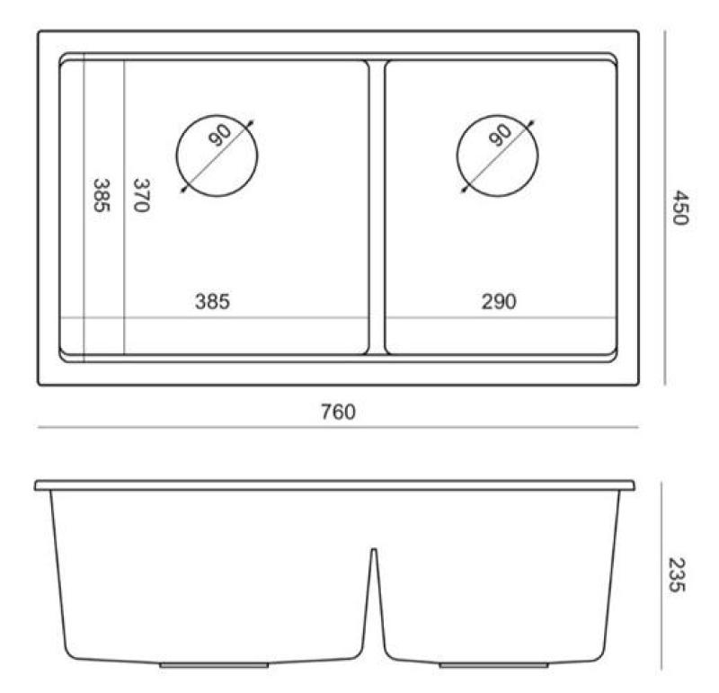 Quadri Newport II Dupla Szürke Gránit Felületre Szerelhető Mosogató 76x45 cm Réz Dugóval 1208971360