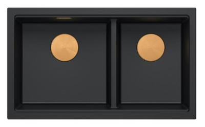 Quadri Newport II Dupla Fekete Gránit Felületi Mosogató 76x45 cm Réz dugóval 1208971361