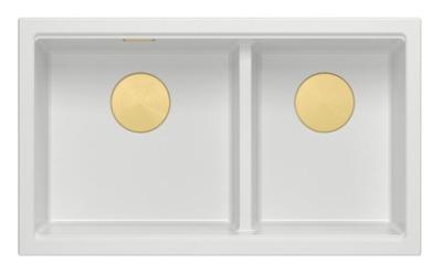 Quadri Newport II Dupla Fehér Gránit Felépítésű Mosogató 76x45 cm Arany dugóval 1208971363