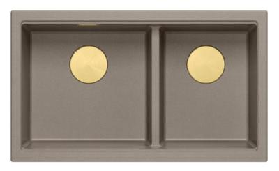Quadri Newport II Dupla Taupe Granit Felületi Mosogató 76x45 cm Arany dugóval 1208971367