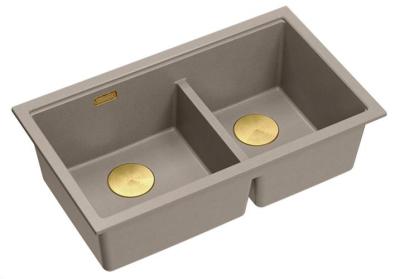 Quadri Newport II Dupla Taupe Granit Felületi Mosogató 76x45 cm Arany dugóval 1208971367