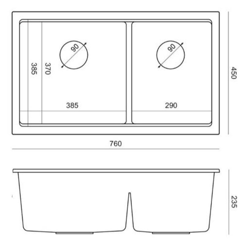 Quadri Newport II Dupla Antracit Gránit Felületi Mosogató 76x45 cm RVS dugóval 1208971369