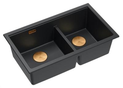 Quadri Newport II Dupla Fekete Gránit Alulról Szerelhető Mosogató 702 x 390 mm Réz dugóval 1208971376