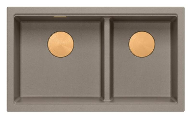 Quadri Newport II Dupla Taupe Granit Alulról Szerelhető Mosogató 702 x 390 mm Réz Dugóval 1208971377