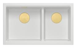 Quadri Newport II Dupla Fehér Gránit Alulról Szerelhető Mosogató 702 x 390 mm Arany dugóval 1208971378