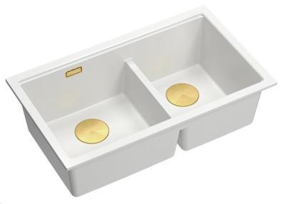 Quadri Newport II Dupla Fehér Gránit Alulról Szerelhető Mosogató 702 x 390 mm Arany dugóval 1208971378