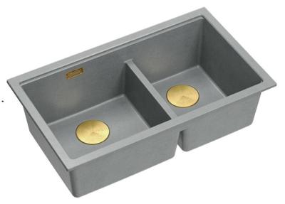 Quadri Newport II Dupla Szürke Gránit Alulról Szerelhető Mosogató 702 x 390 mm Arany dugóval 1208971380