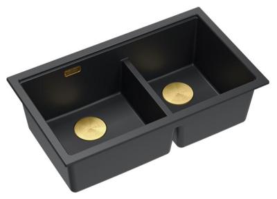 Quadri Newport II Dupla Fekete Gránit Aláépíthető Mosogató 702 x 390 mm Arany dugóval 1208971381