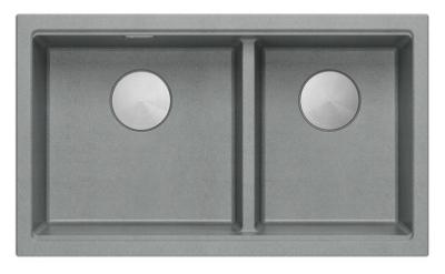 Quadri Newport II Dupla Szürke Gránit Alulról Szerelhető Mosogató 702 x 390 mm Rozsdamentes Acél Dugóval 1208971385