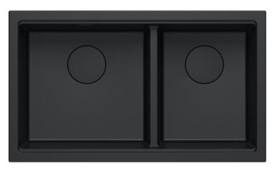 Quadri Newport II Dupla Fekete Gránit Alulról Szerelhető Mosogató 702 x 390 mm Fekete Dugóval 1208971386