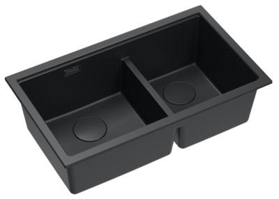 Quadri Newport II Dupla Fekete Gránit Alulról Szerelhető Mosogató 702 x 390 mm Fekete Dugóval 1208971386