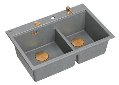 Quadri Hard Rock Dupla Szürke Gránit Felületre Szerelhető Mosogató 76x50 cm Réz dugóval és kiegészítőkkel 1208971389