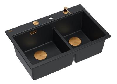 Quadri Hard Rock Dupla Fekete Gránit Felépített Mosogató 76x50 cm Réz dugóval és kiegészítőkkel 1208971390