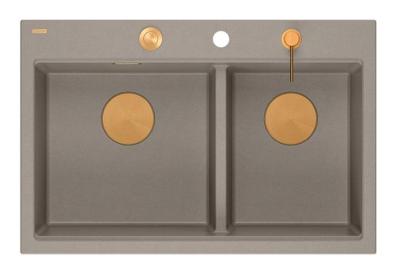 Quadri Hard Rock Dupla Taupe Gránit Felépített Mosogató 76x50 cm Réz dugóval és tartozékokkal 1208971391