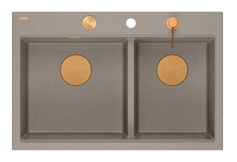 Quadri Hard Rock Dupla Taupe Gránit Felépített Mosogató 76x50 cm Réz dugóval és tartozékokkal 1208971391
