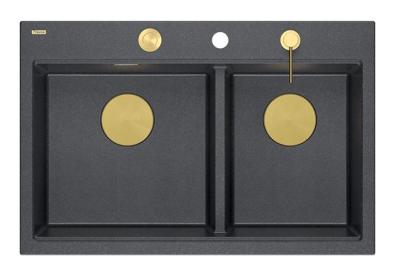 Quadri Hard Rock Dupla Antracit Gránit Felületi Mosogató 76x50 cm Arany dugóval és tartozékokkal 1208971393