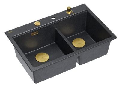 Quadri Hard Rock Dupla Antracit Gránit Felületi Mosogató 76x50 cm Arany dugóval és tartozékokkal 1208971393