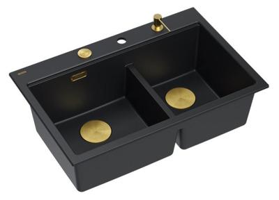 Quadri Hard Rock Dupla Fekete Gránit Felépített Mosogató 76x50 cm Arany dugóval és tartozékokkal 1208971395