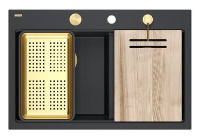 Quadri Hard Rock Dupla Fekete Gránit Felépített Mosogató 76x50 cm Arany dugóval és tartozékokkal 1208971395