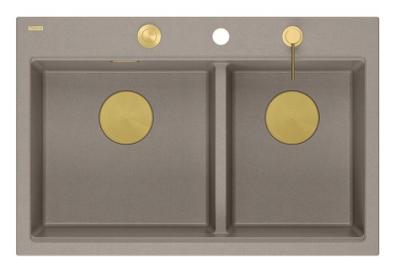 Quadri Hard Rock Dupla Taupe Gránit Felépített Mosogató 76x50 cm Arany dugóval és tartozékokkal 1208971396