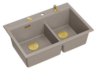 Quadri Hard Rock Dupla Taupe Gránit Felépített Mosogató 76x50 cm Arany dugóval és tartozékokkal 1208971396