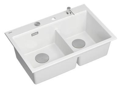 Quadri Hard Rock Dupla Fehér Gránit Felületi Mosogató 76x50 cm rozsdamentes acél dugóval és tartozékokkal 1208971398