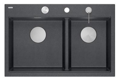 Quadri Hard Rock Dupla Antracit Gránit Felépítésű Mosogató 76x50 cm Rozsdamentes acél dugóval és kiegészítőkkel 1208971399