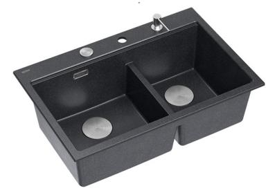 Quadri Hard Rock Dupla Antracit Gránit Felépítésű Mosogató 76x50 cm Rozsdamentes acél dugóval és kiegészítőkkel 1208971399