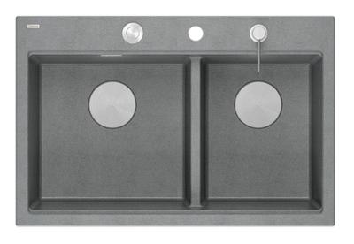 Quadri Hard Rock Dupla Szürke Gránit Felépítmény Mosogató 76x50 cm rozsdamentes acél dugóval és tartozékokkal 1208971400