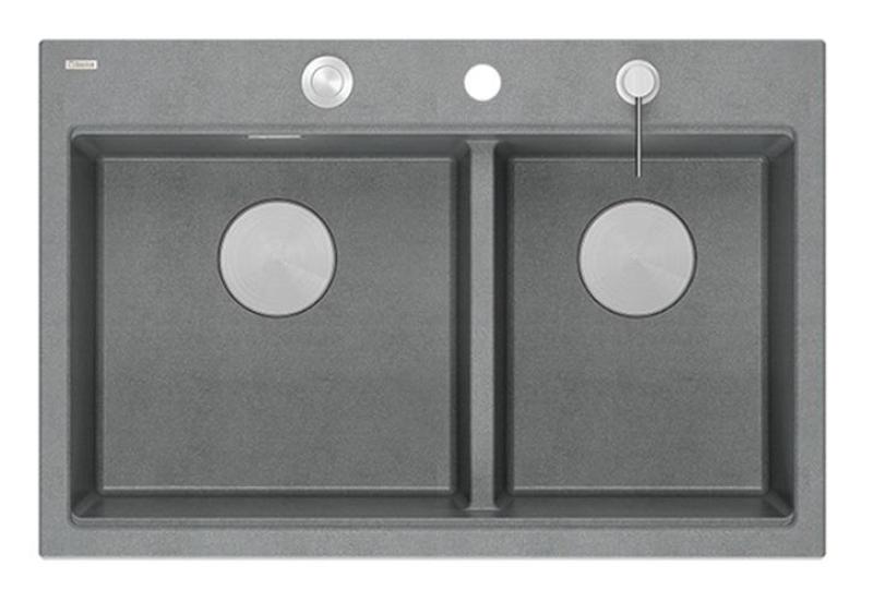 Quadri Hard Rock Dupla Szürke Gránit Felépítmény Mosogató 76x50 cm rozsdamentes acél dugóval és tartozékokkal 1208971400