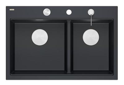 Quadri Hard Rock Dupla Fekete Gránit Felépített Mosogató 76x50 cm rozsdamentes acél dugóval és tartozékokkal 1208971401