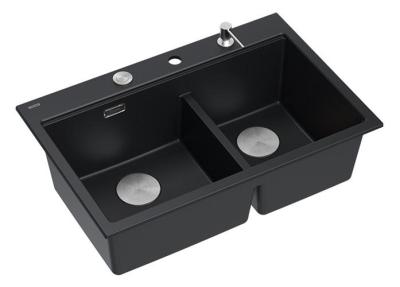 Quadri Hard Rock Dupla Fekete Gránit Felépített Mosogató 76x50 cm rozsdamentes acél dugóval és tartozékokkal 1208971401
