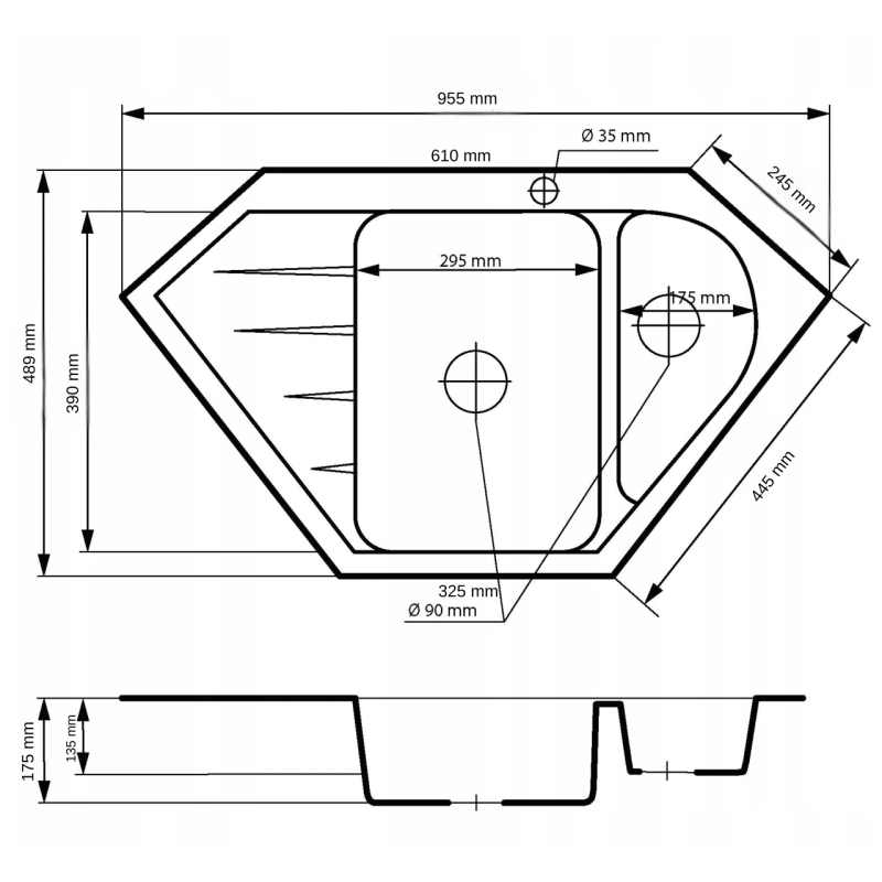 Graniteland Amiata Gránit szürke sarokmosogató, felépítésű, 955x489 mm, rozsdamentes acél dugóval 1208971419