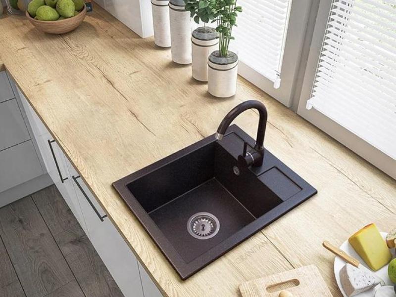 Graniteland Prest Granit Arduin keménykő megjelenésű mosogató Tapwing csaplyukkal felépítés 400x500mm rozsdamentes acél dugóval 1208971420
