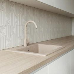 Graniteland Nera Gránit Mosogató 45x42 cm Bézs Felépítmény Kifolyólyukkal és Rozsdamentes Acél Dugóval 1208971434