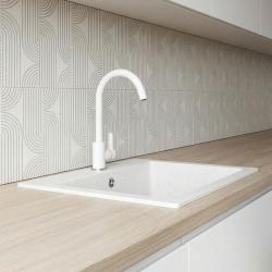 Graniteland Nera Gránit Mosogató 45x42 cm Fehér Felépítés Csappal és Rozsdamentes Acél Dugóval 1208971435