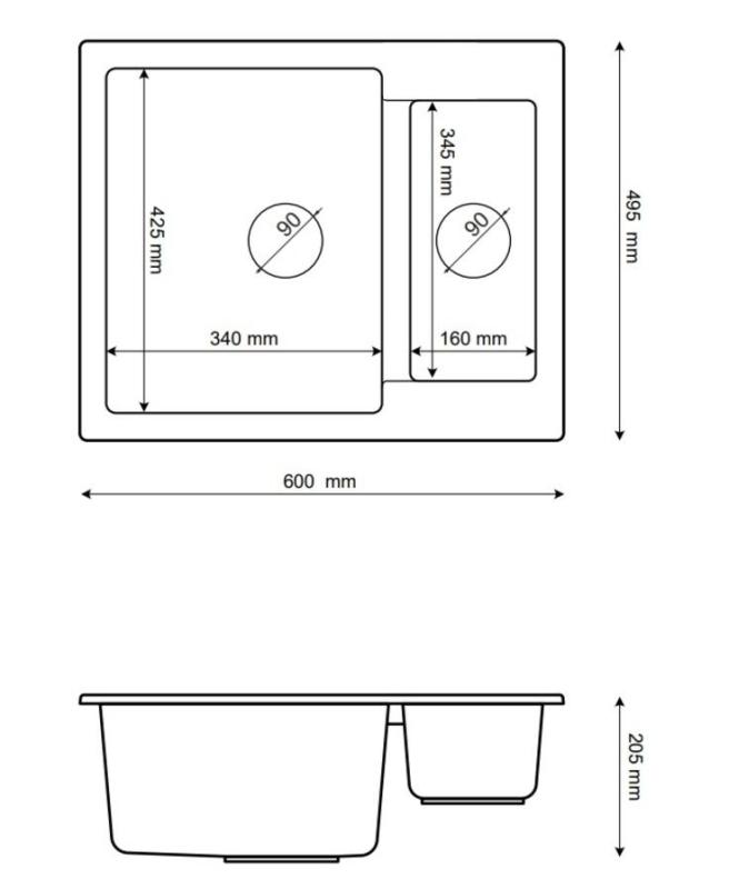 Graniteland Adda Granites Fehér 1.5 Mosogató Felépítés 600x495mm 1208971455