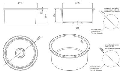 Ausmann Ceramic Ember Kerámia Fehér Kerek Felületi és Alulról Szerelhető Mosogató Gun Metal Dugóval 1208971463