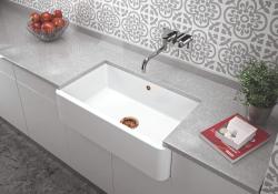 Ausmann Ceramic Mira Kerámia Fehér Mosogató - Alsó és Középső beépítésű 795 x 460 mm Réz dugóval 1208971467