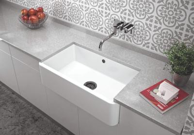 Ausmann Ceramic Mira Kerámia Fehér Mosogató - Alulról és középről szerelhető 795 x 460 mm Gun metal dugóval 1208971468
