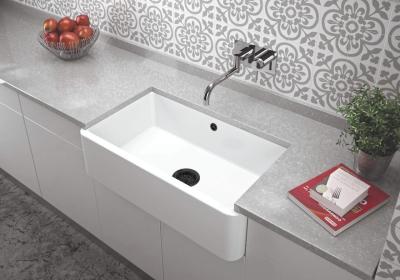 Ausmann Ceramic Mira Kerámia Fehér Mosogató - Alsó és középső beépítés 795 x 460 mm fekete dugóval 1208971469