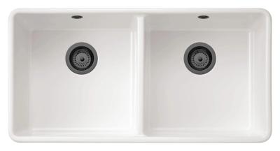 Ausmann Ceramic Mira Kerámia Fehér Dupla Mosogató - Alulról és középről szerelhető 890 x 456 mm Gun Metal dugókkal 1208971473