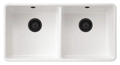 Ausmann Ceramic Mira Kerámia Fehér Dupla Mosogató - Alulról és Középről Szerelhető 890 x 456 mm Fekete Dugókkal 1208971474