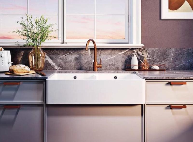 Ausmann Ceramic Mira Kerámia Fehér Dupla Mosogató - Alsó és középső beépítés 890 x 456 mm fehér dugókkal 1208971475