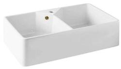 Ausmann Ceramic Mira Kerámia Fehér Dupla Mosogató - Alulról és középről szerelhető 793 x 450 mm csapfurattal és Arany dugóval 1208971476