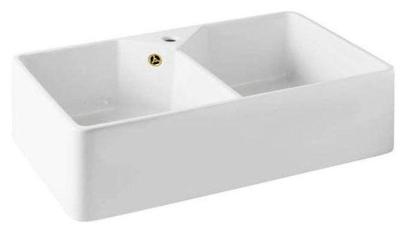 Ausmann Ceramic Mira Kerámia Fehér Dupla Mosogató - Alulról és középről szerelhető 793 x 450 mm csapfurattal és Arany dugóval 1208971476