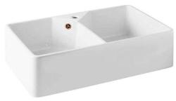 Ausmann Ceramic Mira Kerámia Fehér Dupla Mosogató - Alulról és középről szerelhető 793 x 450 mm csaplyukkal és Réz dugóval 1208971477