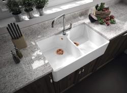 Ausmann Ceramic Mira Kerámia Fehér Dupla Mosogató - Alulról és középről szerelhető 793 x 450 mm csaplyukkal és Réz dugóval 1208971477