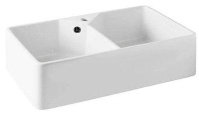 Ausmann Ceramic Mira Kerámia Fehér Dupla Mosogató - Alulról és középről szerelhető 793 x 450 mm csaplyukkal és Gun metal dugóval 1208971478
