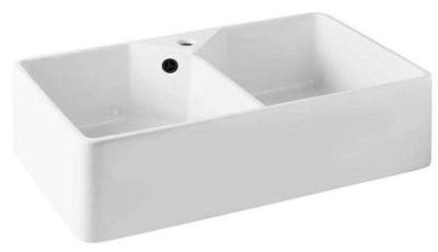 Ausmann Ceramic Mira Kerámia Fehér Dupla Mosogató - Alulról és Közbenső Szereléssel 793 x 450 mm csaplyukkal és Fekete dugóval 1208971479